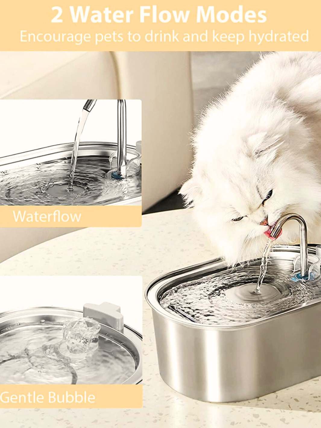 Stainless Steel Large Capacity Cat Water Fountain (3.2 L)