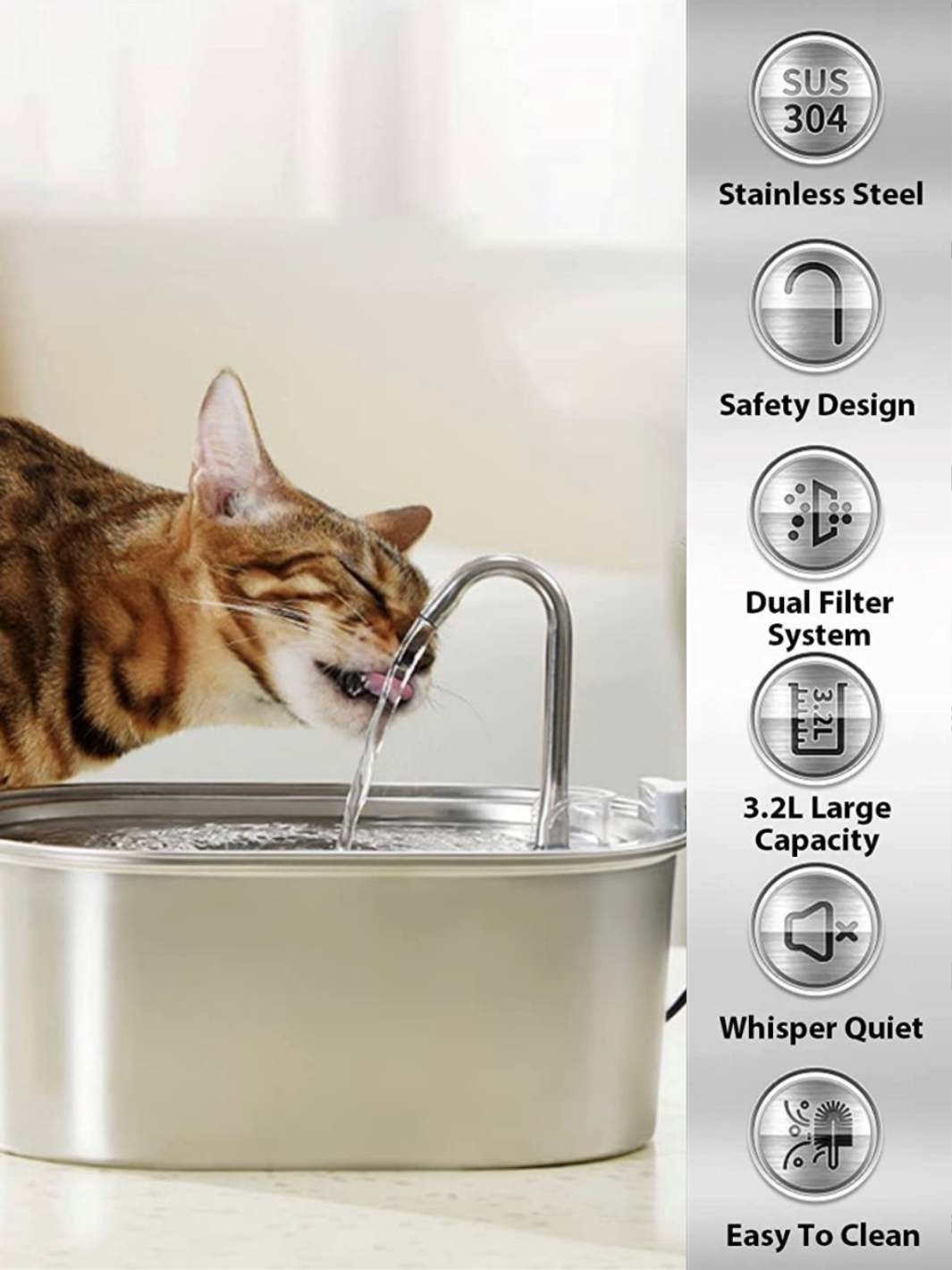 Stainless Steel Pet Water Fountain | Automatic Water Fountain