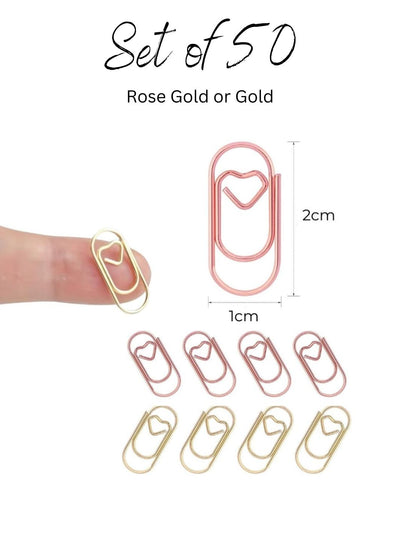 Mini Heart-Shaped Paperclips - Gold or Rose Gold