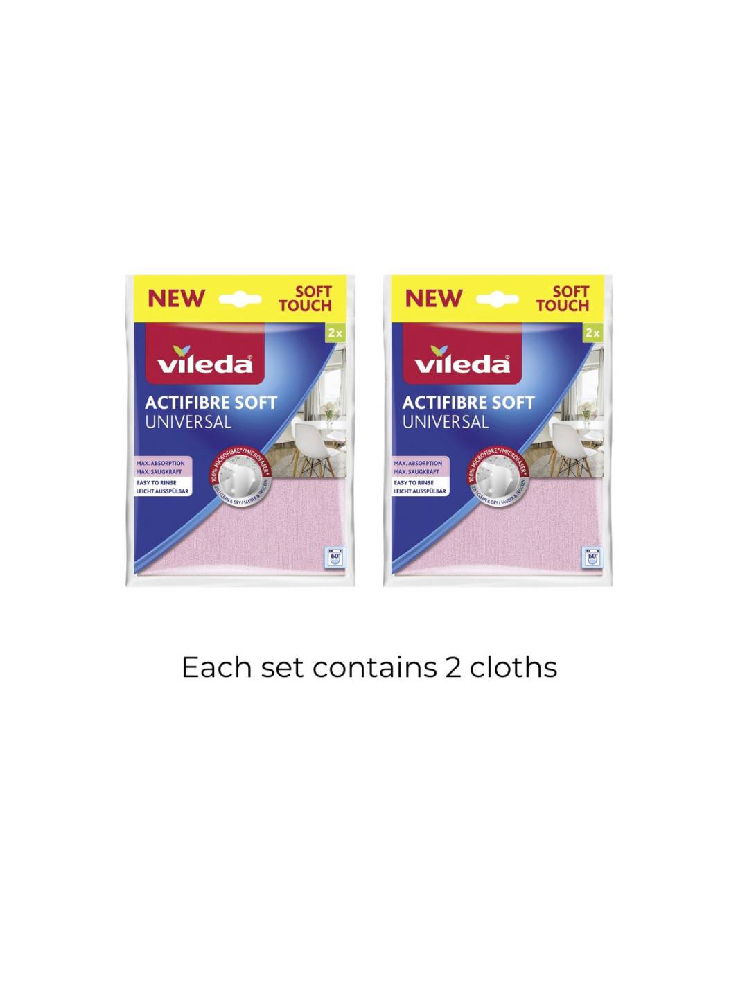 Vileda Actifibre Panni En Microfibre - Lot De 2 Pièces, Ultra Doux Et Absorbants