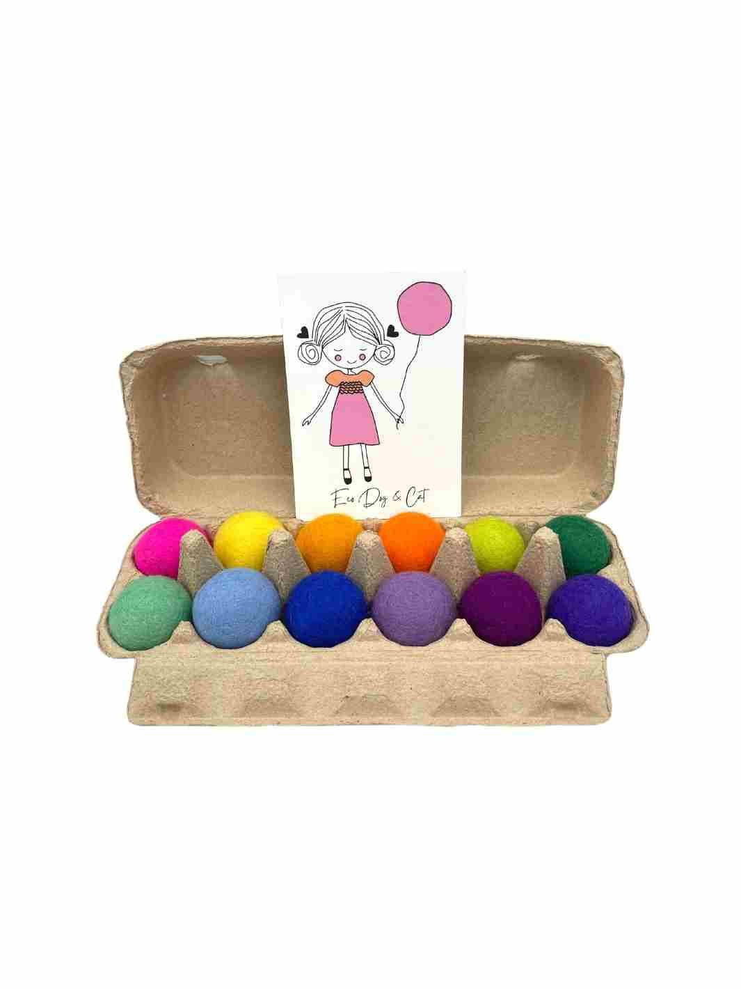 Educational Kid Toys | Felt Balls | Felt Sensory Balls - 4 cm x 12 (Multi-coloured) | Eco Dog & Cat
