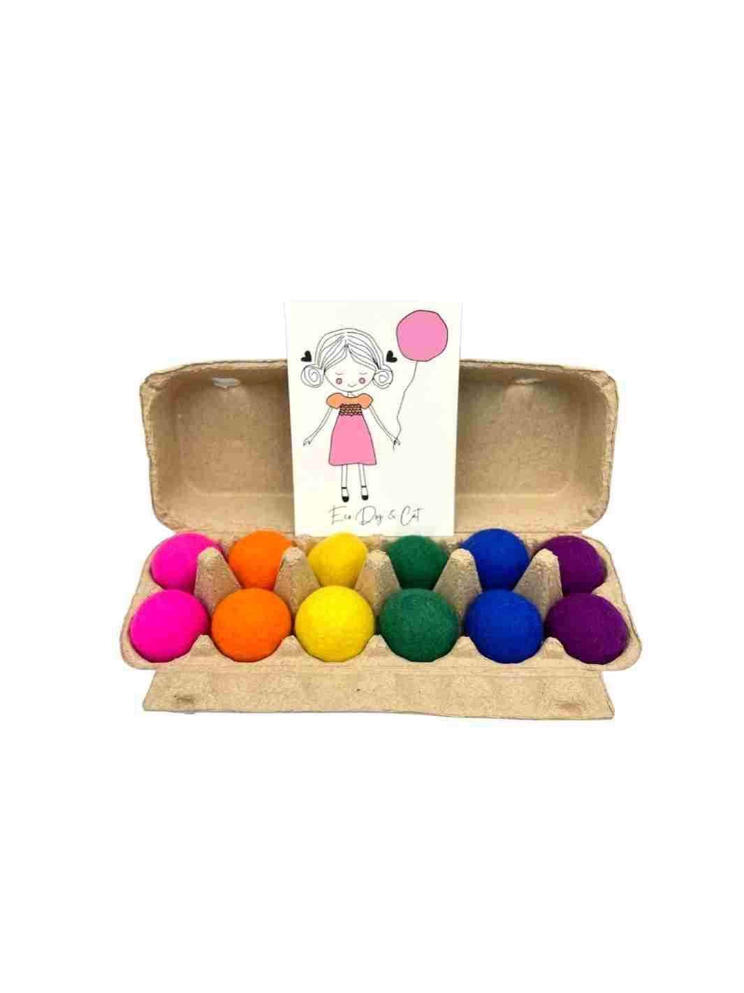 Educational Kid Toys | Felt Balls | Felt Sensory Balls - 4 cm x 12 (Rainbow) | Eco Dog & Cat