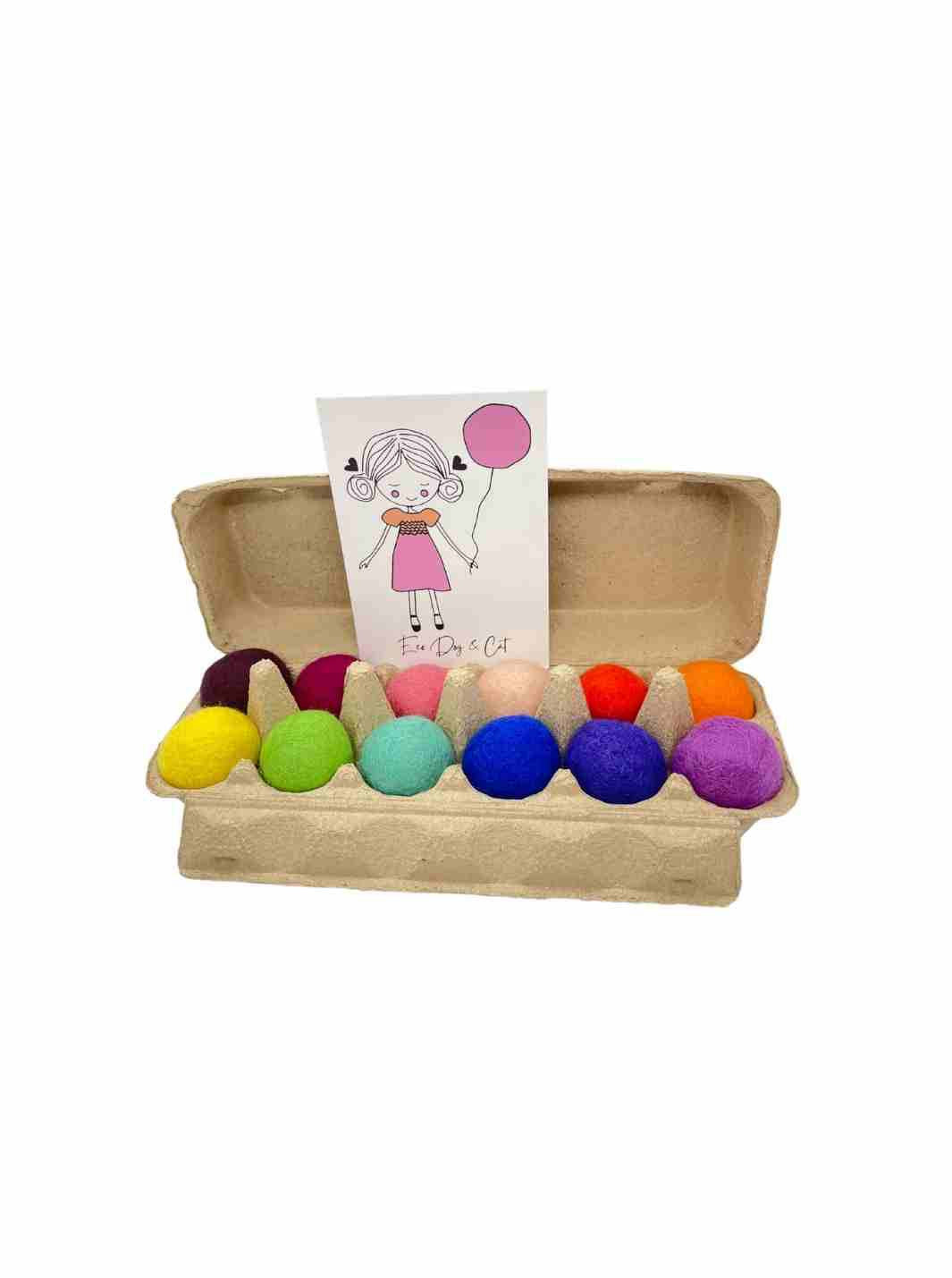 Educational Kid Toys | Felt Balls | Felt Sensory Balls - 4 cm x 12 (Rainbow Blast) | Eco Dog & Cat