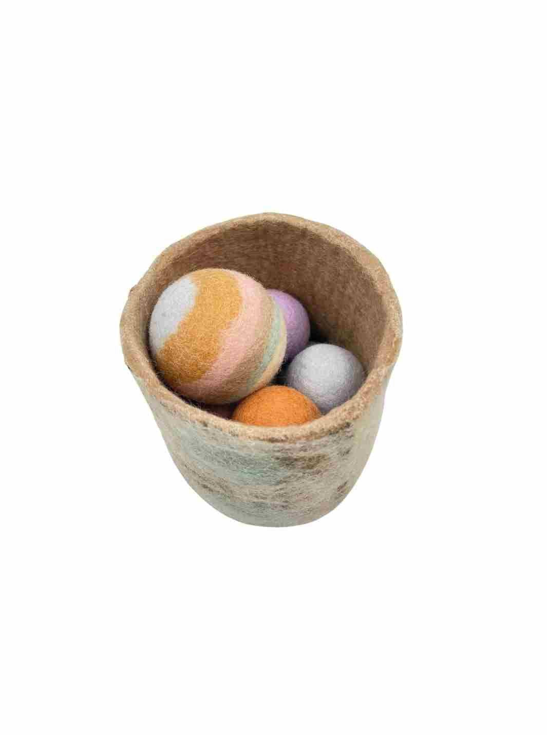 Eco Gift Set | Eco Gift | Gift Set | Educational Kid Toys | Eco Kid Ball | Felt Sensory Balls (Boho) and Felted Basket (Winter) - Gift Box | Boho Chic | Earth Colours | Eco Dog & Cat