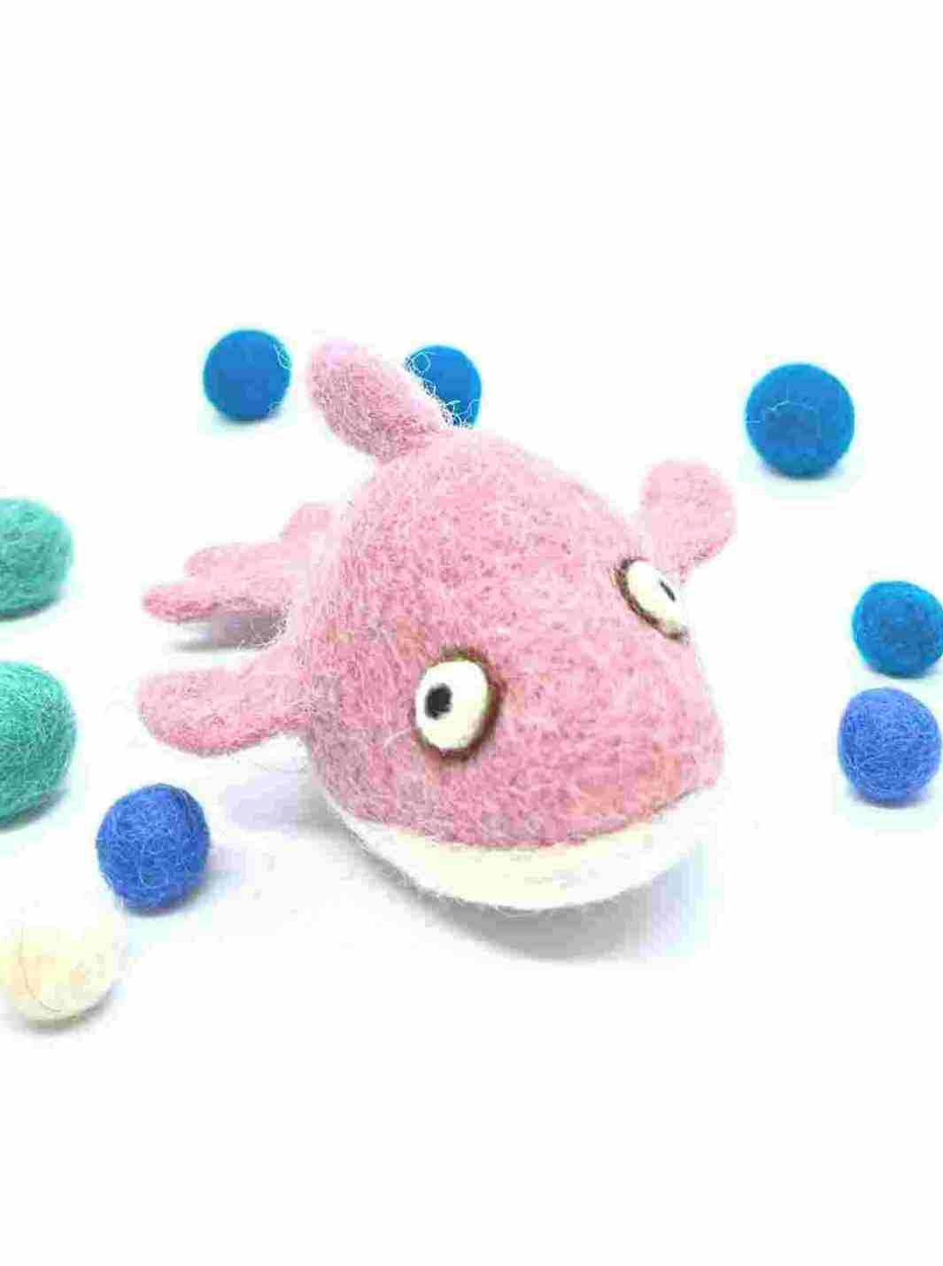 Felt Toys | Eco Cat Toys - Felt Pink Dolphin | Handmade Toys | Toy Sea Animals | Eco Dog & Cat