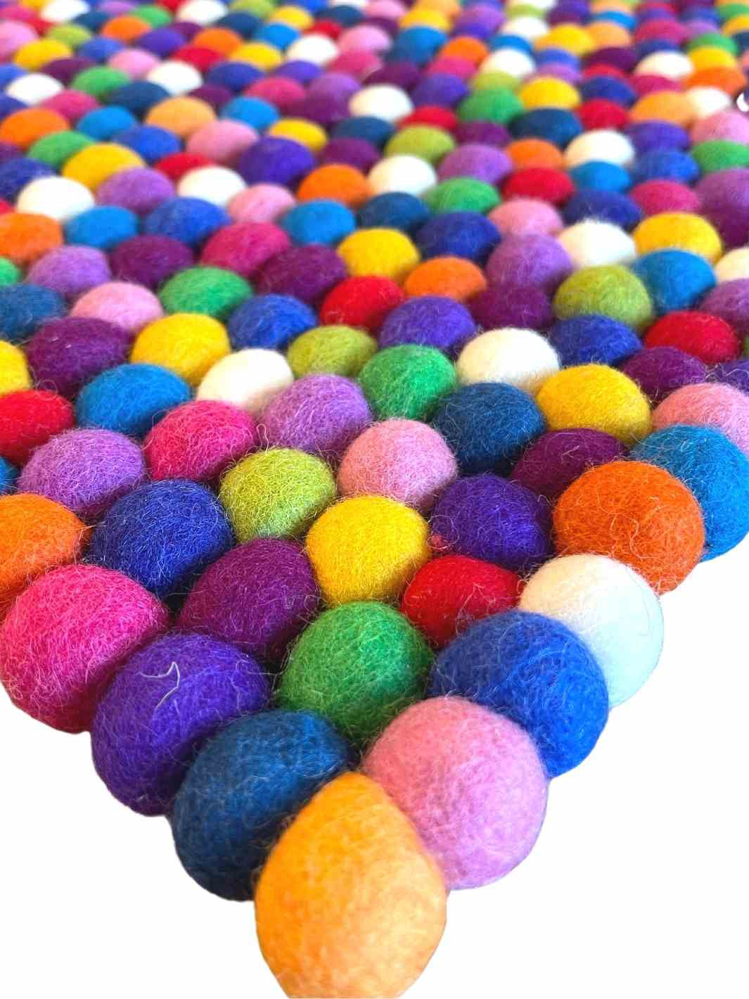 Eco Rugs | Eco Mats | Nursery Rug | Felt Ball Rug - 90 cm x 120 cm cm (Rainbow) | Handmade Rug | Rectangle Rug | Rectangular Rug | Eco Dog & Cat